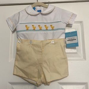 Smocked Duck Button On Short - 9 month